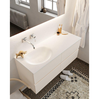 Mondiaz VICA ensemble de meuble de salle de bain - 120cm - meuble sous-vasque lin - 4 tiroirs - lavabo lune gauche - sans trou de robinet - miroir LED - version XL 60cm de haut