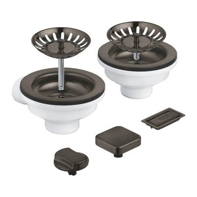 Grohe pop-up waste korfplug set - voor 2 spoelbakken - overloop combinatie - hard graphite geborsteld (mat donker grijs)