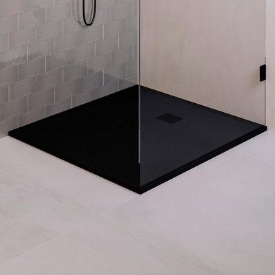 BRAUER Asteroid Douchebak 100x120 incl. antislip en antibacterieel mineraalmarmer mat zwart