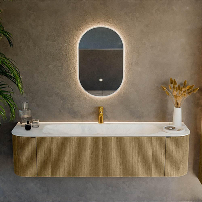 Mondiaz KURVE-DLUX Ensemble de meuble salle de bain - 170x46x40cm - 1 tiroir - 2 portes - lavabo en solid surface - milieu - 1 trou de robinet - Dusk