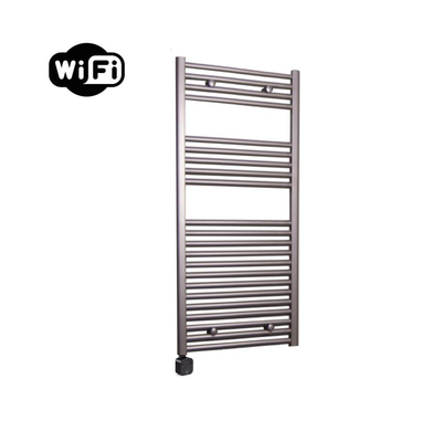 Sanicare HPW Radiateur électrique - 111,8x60cm - 730W - wifi - thermostat - noir - en bas à gauche - aspect inox (argent)