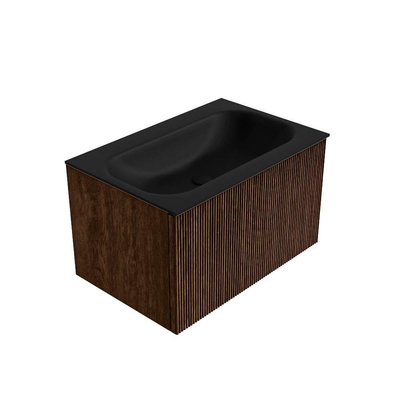 MONDIAZ KURVE 70cm badmeubel kleur Walnut met 1 lade. Wastafel BIG SMALL midden 1 kraangat Urban.