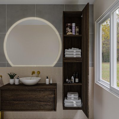 Saniclass Holz Frame Hoge kast - 140x35x38cm - 2 deuren - Eiken charcoal