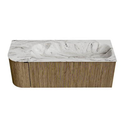 Mondiaz KURVE-DLUX Badkamermeubelset - 125x46x40cm - 1 lade - 1 deur - wastafel solid surface - rechts - 1 kraangat - Dusk