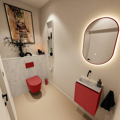 MONDIAZ TURE-DLUX meuble de toilettes 40 cm Fire. EDEN vasque Opalo position gauche. Sans trou de robinet.