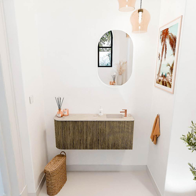 Mondiaz JOYA-DLUX 101.6cm toiletmeubel - ronding links kleur Dusk - Wastafel FAYE positie Rechts 1 kraangat kleur Frappe.