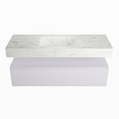 Mondiaz ALAN-DLUX Ensemble de meuble - 130cm - meuble Cale mat - 1 tiroir - Lavabo Cloud Opalo suspendu - vasque Centre - 0 trous de robinet