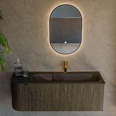 Ensemble de meuble Mondiaz KURVE - 125x46x40cm - 1 tiroir - 1 porte - lavabo en solid surface - droite - 1 trou de robinet - Shadow
