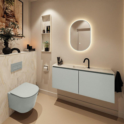MONDIAZ TURE-DLUX meuble de toilettes 120 cm Greey. Lavabo EDEN Ostra position milieu. Avec 1 trou de robinet.