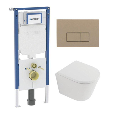 QeramiQ Dely Pack WC - 36,3x51,7cm - à fond creux - sans bride - réservoir encastré Geberit UP720 - abattant WC à fermeture douce - plaque de commande en plastique noir mat - boutons ronds - beige mat
