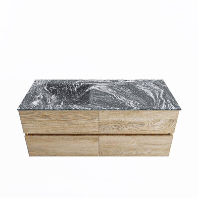 Mondiaz VICA-DLUX ensemble de meuble de salle de bain - 120cm - meuble sous-vasque chêne blanchi - 4 tiroirs - lavabo encastré cloud gauche - sans trous de robinet - miroir modèle spot - version XL 60cm de haut - lave