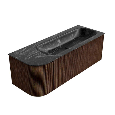 MONDIAZ KURVE-DLUX meuble de salle de bains 125 cm avec module 25 L couleur Walnut avec 1 tiroir et 1 porte. Lavabo BIG MEDIUM à droite sans trou de robinet couleur Lava.
