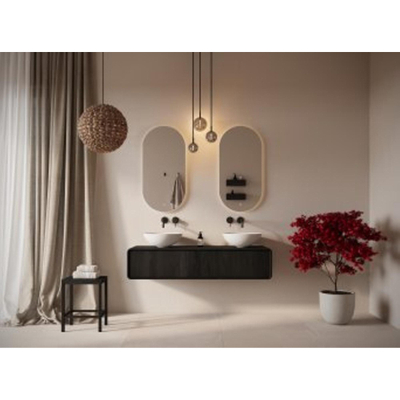 Looox Wooden Rounded – Meuble de salle de bains – 30 × 100 × 46 cm – 1 tiroir – chêne noir