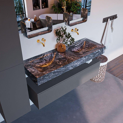 Mondiaz ALAN-DLUX Ensemble de meuble - 130cm - meuble Plata mat - 1 tiroir - Lavabo Cloud Lava suspendu - vasque Gauche et droite - 0 trous de robinet