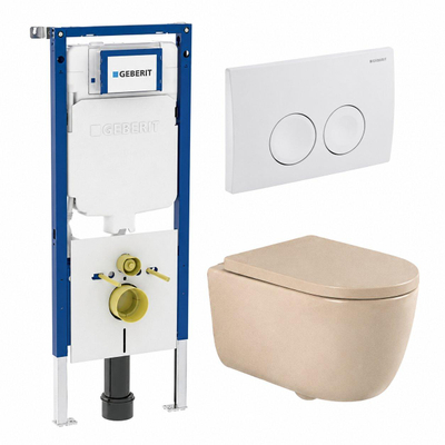 QeramiQ Dely Swirl Toiletset - 36.5x53cm - Geberit UP720 Duofix Sigma inbouwreservoir - 35mm zitting - witte Delta bedieningsplaat - ronde knoppen - mat beige