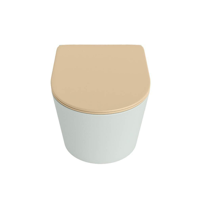 Mondiaz LAVIE hangtoilet – spoelrandloos – 36 x 53 cm – met softclose zitting – Greey (lichtgroen/grijs), zitting Sand (beige)