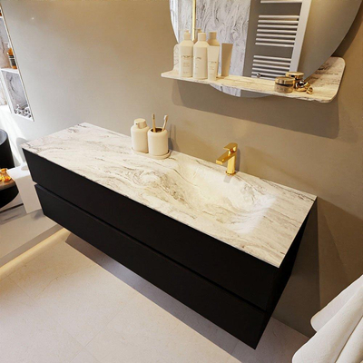 Mondiaz VICA-DLUX ensemble de meuble de salle de bain - 150cm - meuble sous-vasque urban - 2 tiroirs - lavabo encastré cloud droite - 1 trou de robinet - version haute de 60cm - glace