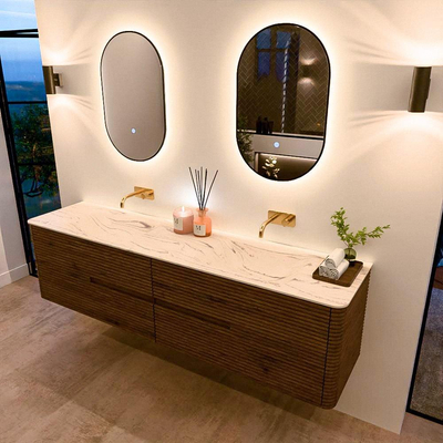 Mondiaz CIRO-DLUX Ensemble de meubles de salle de bains - 190x45x50cm - lavabo solid surface Nata - 2 vasques double - sans trous de robinet - 4 tiroirs - Dusk
