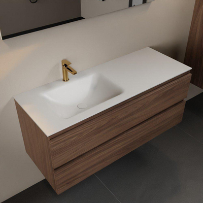 Mondiaz Aivy ensemble de meuble de salle de bains - 120x45x50cm - 1 trou de robinet - 1 vasque talc Solid surface - Gauche - 2 tiroirs - Avec miroir - Mélamine Mocha