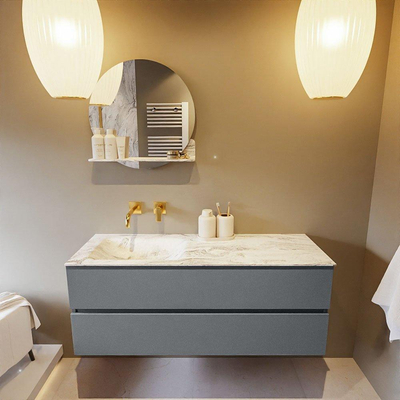 Mondiaz VICA-DLUX Ensemble de meuble de salle de bain - 130cm - meuble sous-vasque plata - 2 tiroirs - lavabo encastrée cloud gauche - sans trous de robinet - version haute de 60cm - glace