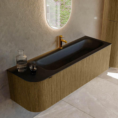 Mondiaz KURVE Ensemble de meubles de salle de bains - 145x46x40cm - 1 tiroir - 1 porte - lavabo solid surface - droit - 1 trou de robinet - Dusk