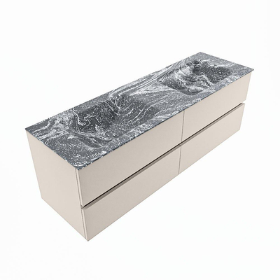 MONDIAZ VICA-DLUX Badkamermeubelset - 150cm - onderkast linen - 4 lades - inbouw wastafel cloud dubbel - 2 kraangaten - spiegel model spot - XL versie 60cm hoog - lava