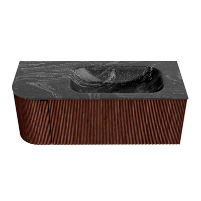 Mondiaz KURVE-DLUX Badkamermeubelset - 115x46x40cm - 1 lade - 1 deur - wastafel solid surface - rechts - zonder kraangat - Ruby