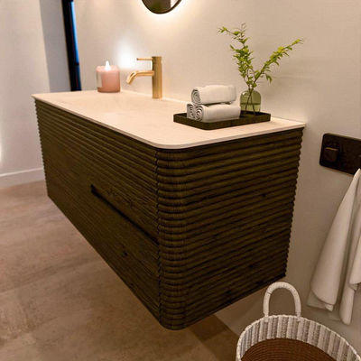 Mondiaz CIRO-DLUX Ensemble de meubles de salle de bains - 120x45x50cm - Plan-vasque solid surface Meli - 1 lavabo à gauche - 1 trou de robinet - 2 tiroirs - Shadow