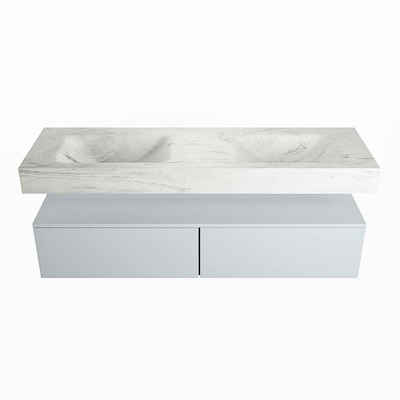 Mondiaz ALAN-DLUX Ensemble de meuble - 150cm - meuble Clay mat - 2 tiroirs - Lavabo Cloud Opalo suspendu - vasque Gauche et droite - 2 trous de robinet