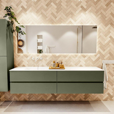 Mondiaz VICA Ensemble de meubles de salle de bains - 200cm - army - 4 tiroirs - Lavabo MOON - gauche - sans trou de robinet - couleur talc - Version XL 60cm de haut