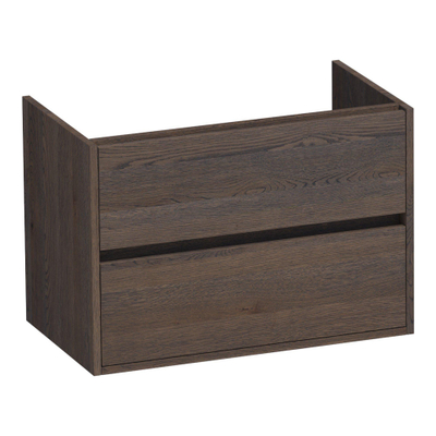 BRAUER Adore Meuble sous-lavabo - 80x46x55cm - 2 tiroirs softclose - sans poignées - 1 découpe pour siphon - chêne massif - lattes de chêne noir