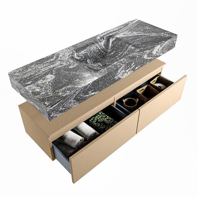 Mondiaz ALAN-DLUX Ensemble de meuble - 130cm - meuble Oro mat - 2 tiroirs - Lavabo Cloud Lava suspendu - vasque Centre - 1 trou de robinet