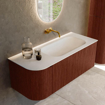 Mondiaz KURVE Badkamermeubelset - 115x46x40cm - 1 lade - 1 deur - wastafel solid surface - rechts - zonder kraangat - Ruby
