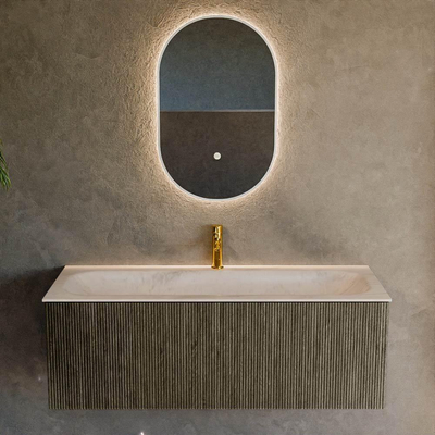 MONDIAZ KURVE-DLUX 120cm badmeubel kleur Shadow met 1 lade en 0 deuren. Wastafel BIG LARGE Midden 1 kraangat Meli.