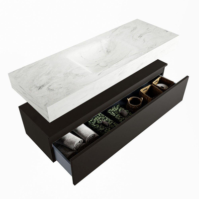 Mondiaz ALAN-DLUX Ensemble de meuble - 130cm - meuble Urban mat - 1 tiroir - Lavabo Cloud Opalo suspendu - vasque Centre - 0 trous de robinet