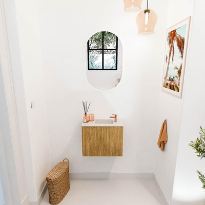 Mondiaz JOYA-DLUX 50cm toiletmeubel - kleur Oak - Wastafel FAYE positie Rechts 1 kraangat kleur Meli.