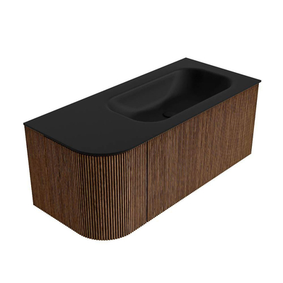 MONDIAZ KURVE 105cm Meuble salle de bain avec module 25 G - couleur Walnut - 1 tiroir - 1 porte - vasque BIG SMALL droite - 1 trou de robinet - Urban