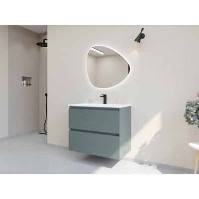 HR Infinity XXL ensemble de meubles de salle de bain 3d 80 cm 1 lavabo en céramique gala white 1 trou pour robinet 2 tiroirs mat petrol