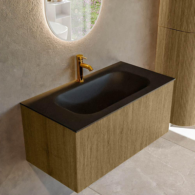 Mondiaz KURVE Badkamermeubelset - 90x46x40cm - 1 lade - wastafel solid surface - midden - 1 kraangat - Dusk