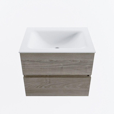 Mondiaz VICA ensemble de meuble de salle de bain - 60cm - meuble sous-vasque marron clair gris - 2 tiroirs - lavabo nuage milieu - sans trous de robinet - version haute de 60cm - talc