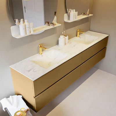 Mondiaz VICA-DLUX ensemble de meuble de salle de bain - 200cm - meuble sous-vasque oro - 4 tiroirs - lavabo encastré cloud double - 2 trous de robinet - version haute de 60cm - opalo