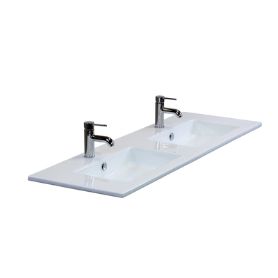 HR badmeubelen Gala Lavabo - 141x46x2cm - 2 vasques - 2 trous de robinet - céramique blanc