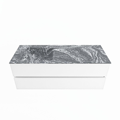 Mondiaz VICA-DLUX ensemble de meuble de salle de bain - 130cm - meuble sous lavabo talc - 2 tiroirs - lavabo encastré cloud gauche - sans trous de robinet - miroir modèle spot - version XL 60cm haut - lave