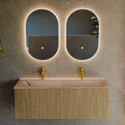 MONDIAZ KURVE-DLUX 120cm badmeubel kleur Dusk met 1 lade en 0 deuren. Wastafel BIG LARGE Midden 2 kraangaten Arena.