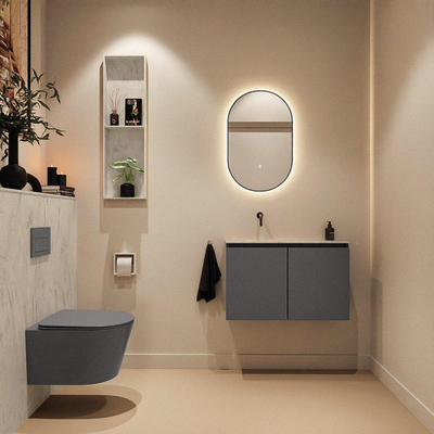 MONDIAZ TURE-DLUX Meuble toilette - 80cm - Dark Grey - EDEN - vasque Opalo - position gauche - sans trou de robinet