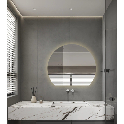 Saniclass Aura Miroir de salle de bains - 120x102cm - demi-circulaire - horizontal / vertical - éclairage LED indirect - chauffage miroir - infrarouge