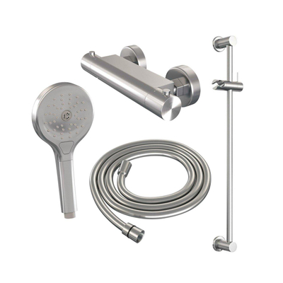 Brauer Brushed Edition Douchekraan opbouw - glijstang - 1 functie - 2 gladde knoppen - handdouche rond 3 standen - PVD - geborsteld nikkel