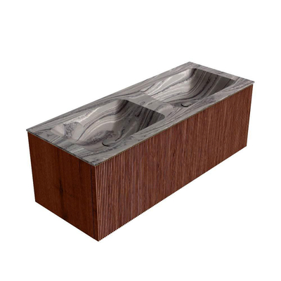 MONDIAZ KURVE-DLUX 120cm badmeubel kleur Ruby met 1 lade en 0 deuren. Wastafel LEAF Dubbel 2 kraangaten Sombra.