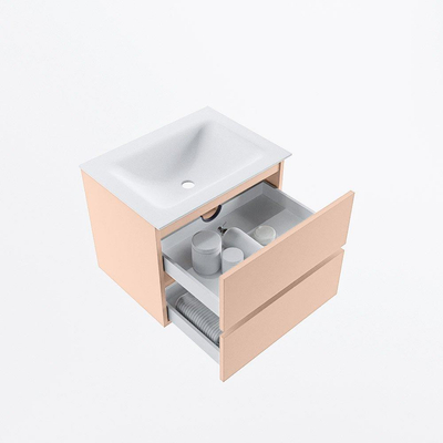 MONDIAZ VICA Badkamermeubelset - 60cm - onderkast rosee- 2 lades - wastafel cloud midden - 1 kraangat - 60cm hoge versie - talc