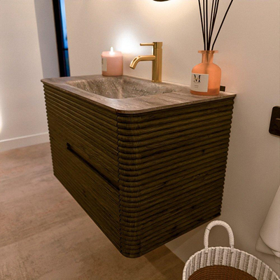 Mondiaz CIRO-DLUX Badkamermeubelset - 80x45x50cm - Solid surface wastafel Oza - 1 wasbak Midden - 1 kraangat - 2 lades - Shadow